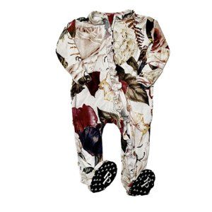 Posh Peanut Black Rose Ruffled Footie Sleeper 3m